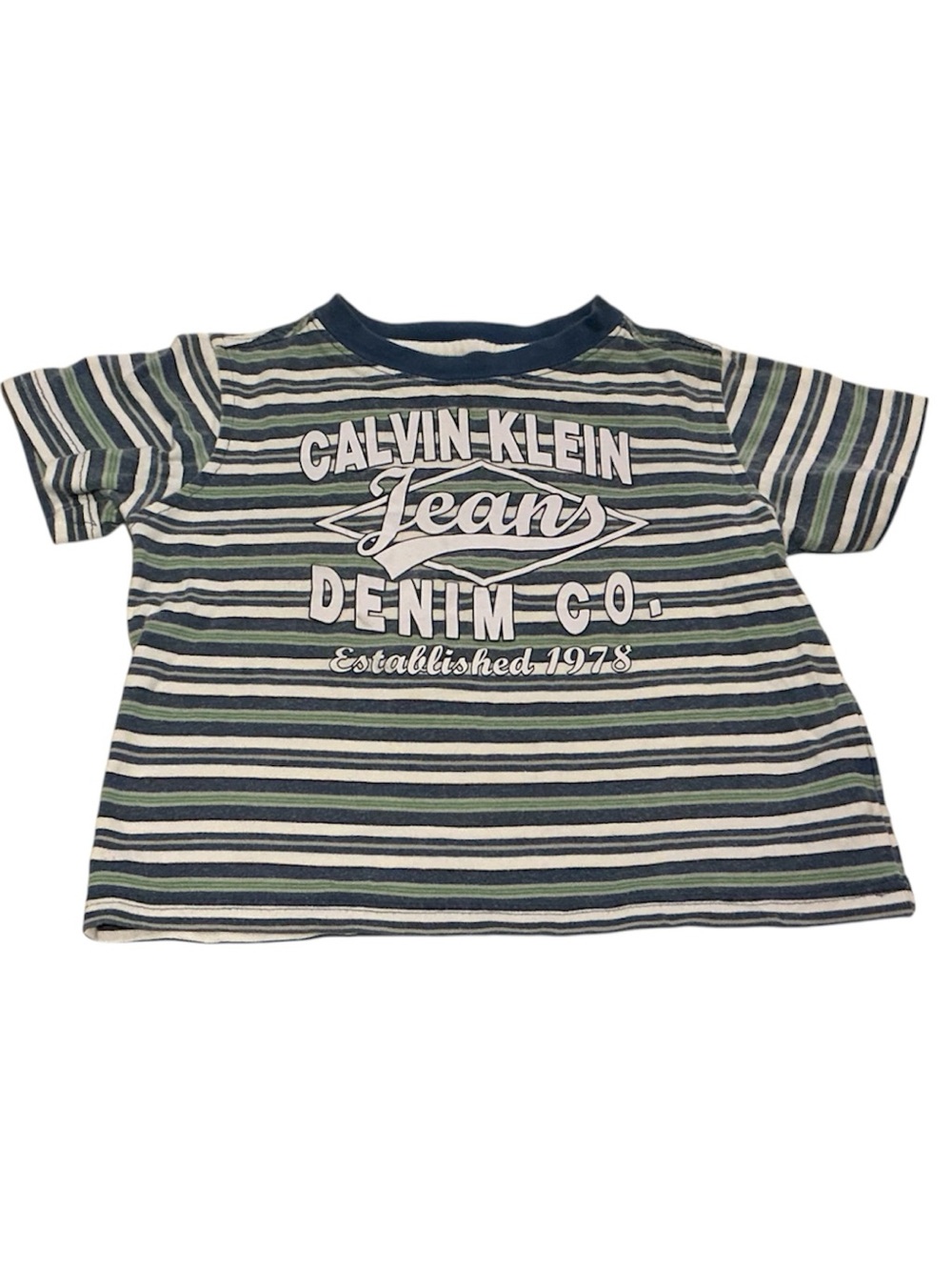 3/$15 Calvin Klein Jeans Striped Short Sleeve Tee in Navy, Green & White